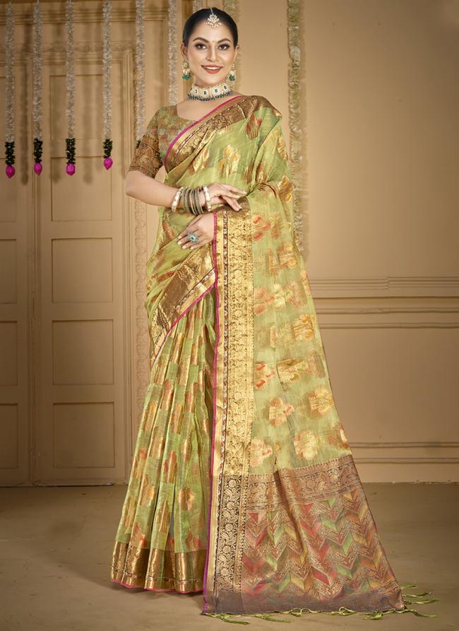 Organza Green Festival Wear Weaving Saree